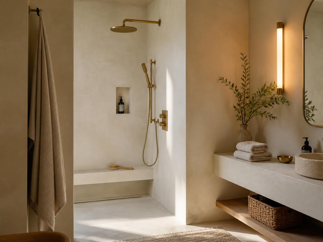 Luxury shower room with brass fittings